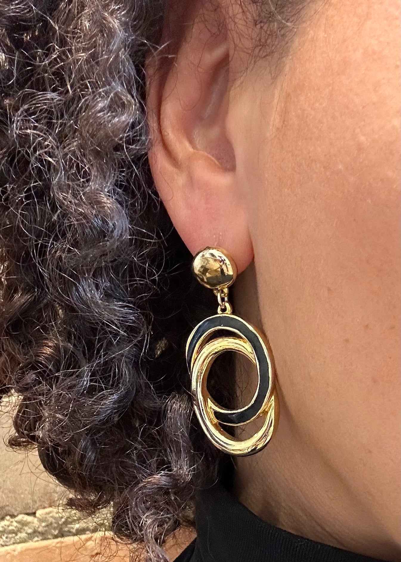 Vintage Double Circle Drop Earrings Close