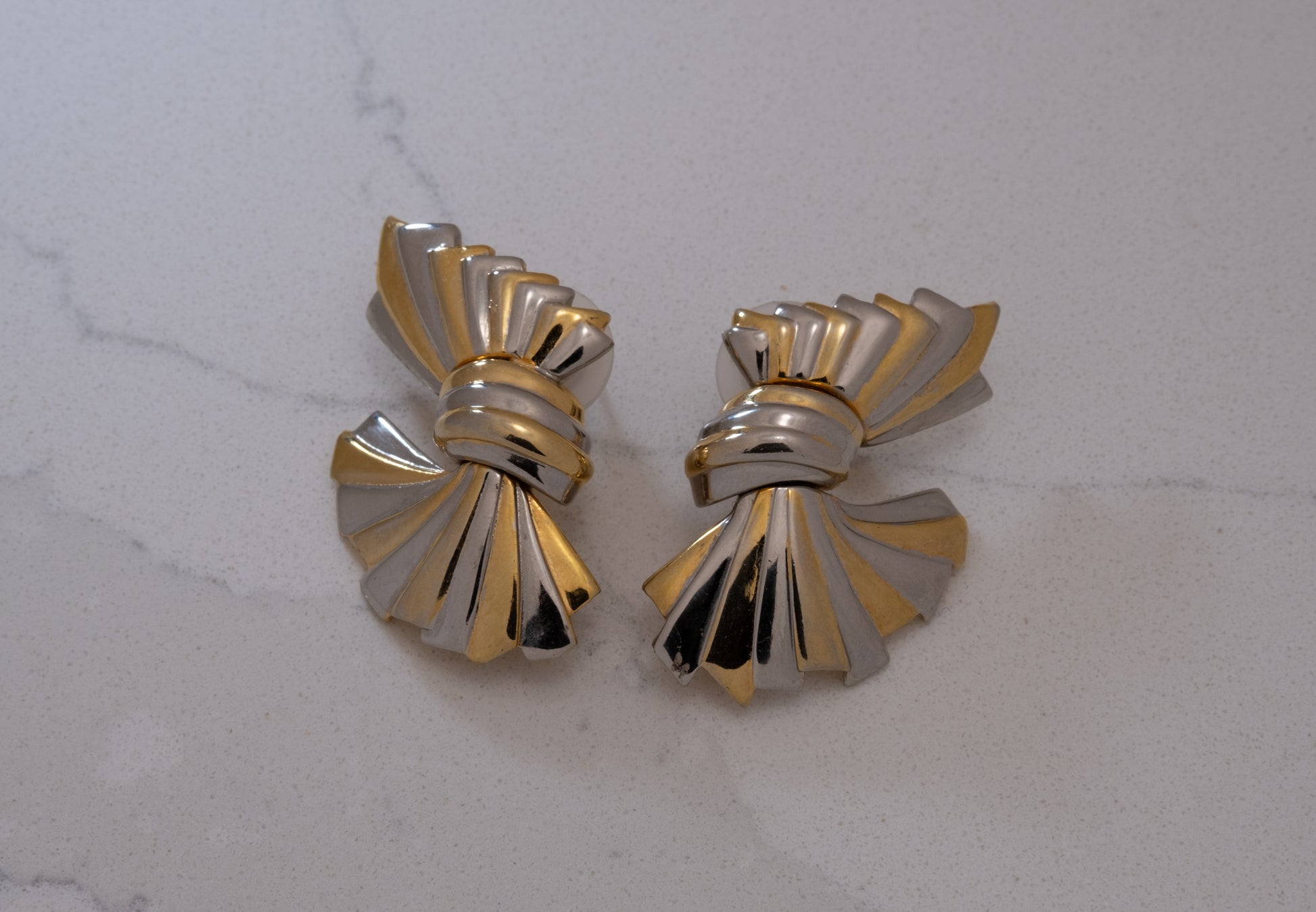 Vintage Two Tone Bow Earrings