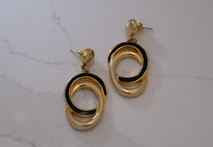 Vintage Double Circle Drop Earrings Hoop