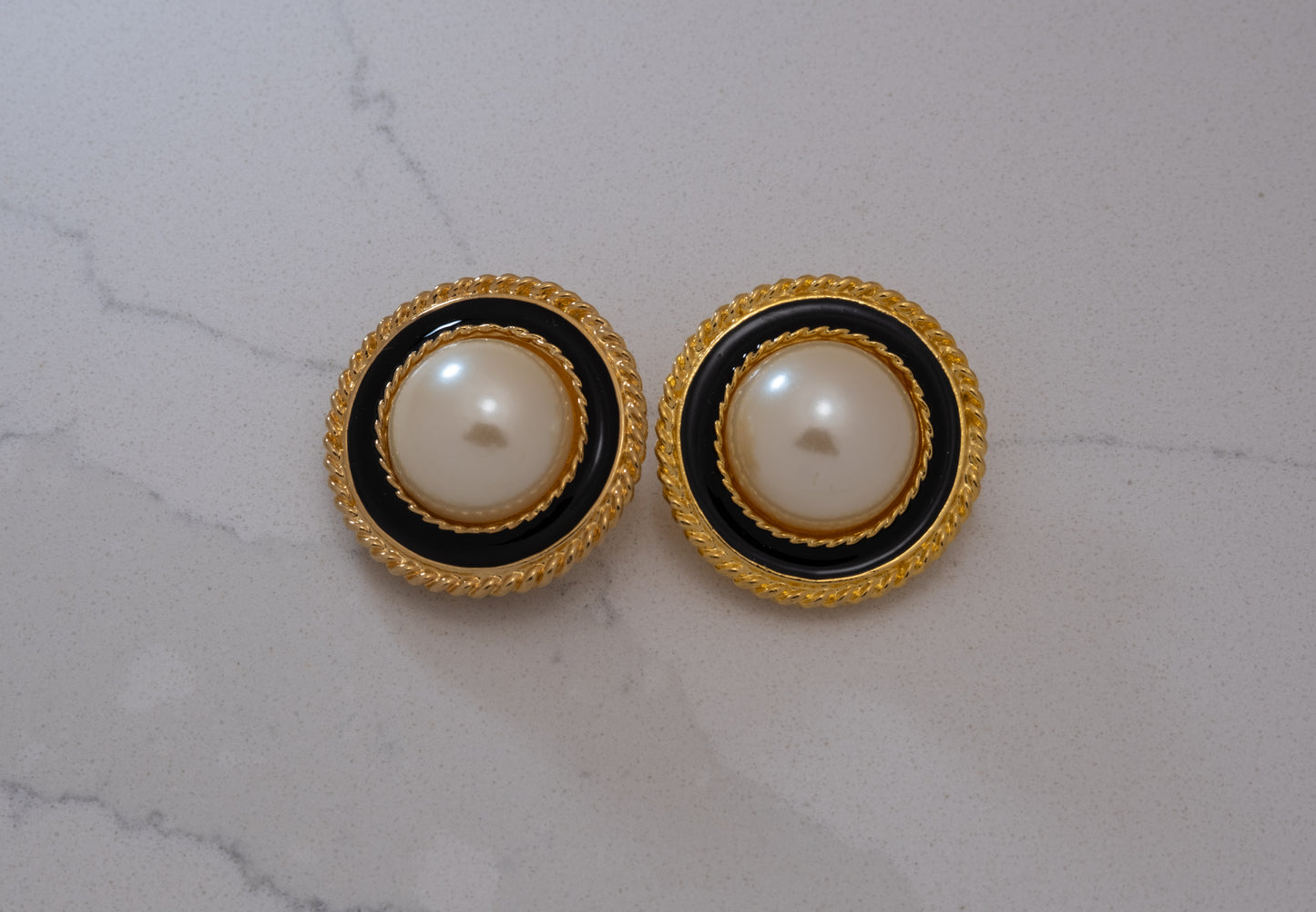 Vintage Button Pearl Clip Ons