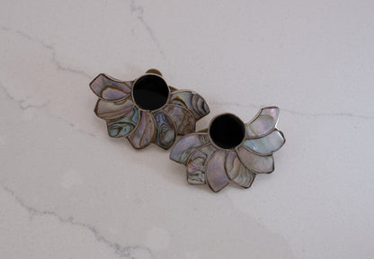 Vintage Abalone Inlay Flower Earrings Close