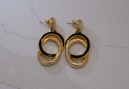 Vintage Double Circle Drop Earrings Hoops Pair