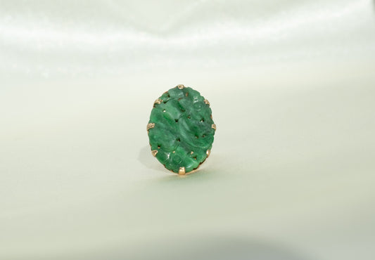 Birks Floral Carved Jade Cocktail Ring