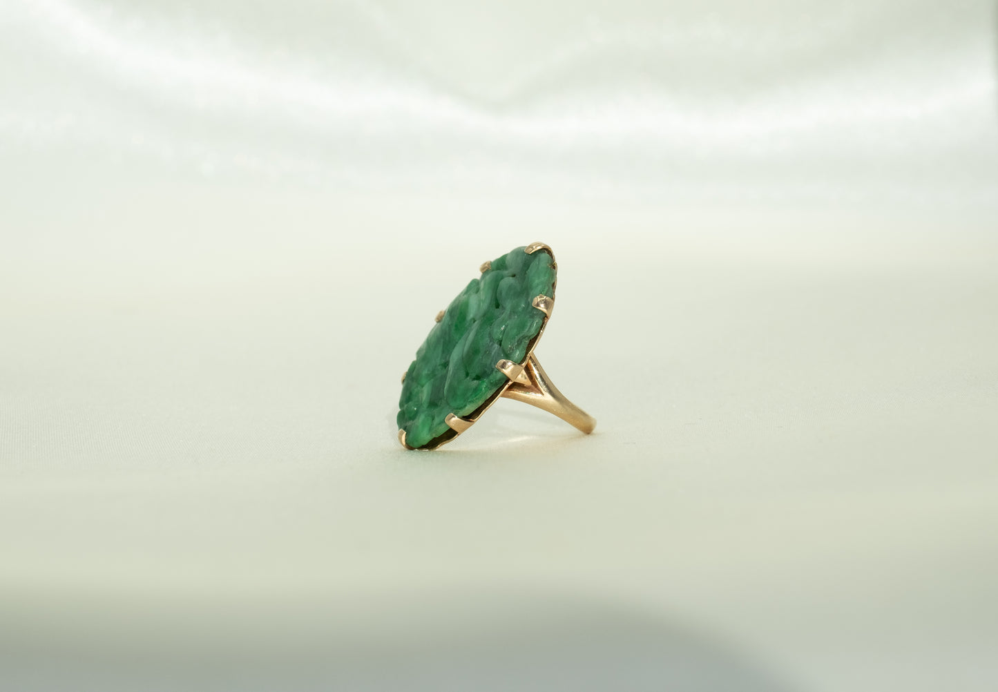 Birks Floral Carved Jade Cocktail Ring