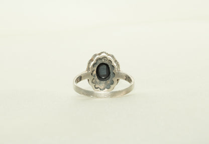 Antique Onyx Marcasite Flower Ring