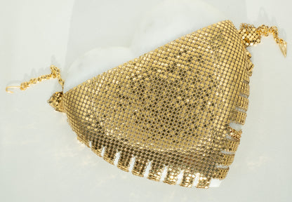 Whiting & Davis Gold Chainmail Fringed Necklace