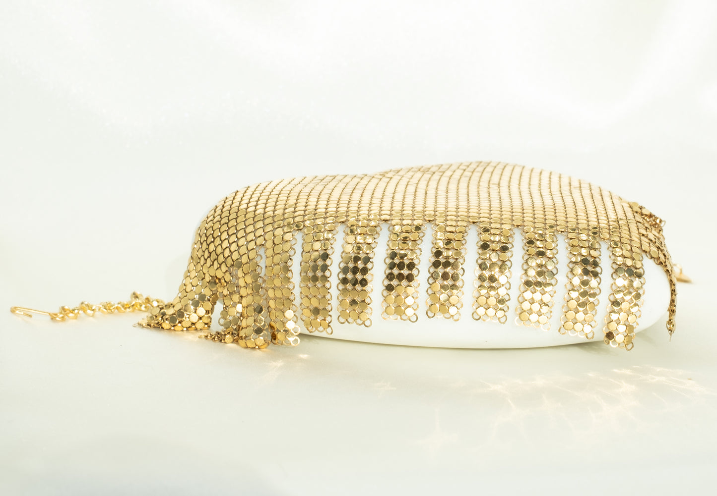 Whiting & Davis Gold Chainmail Fringed Necklace