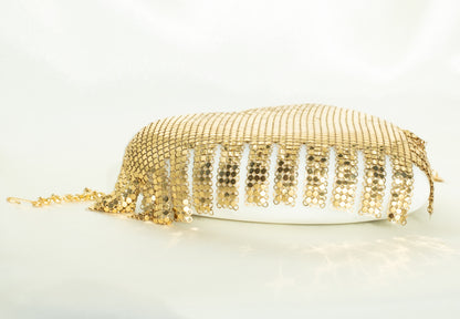 Whiting & Davis Gold Chainmail Fringed Necklace