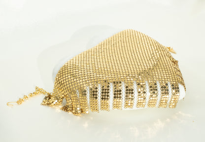 Whiting & Davis Gold Chainmail Fringed Necklace