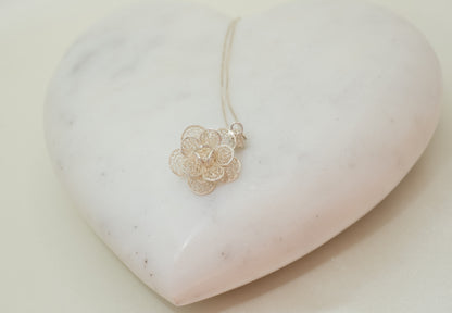 Italian Silver Filigree Flower and Chain