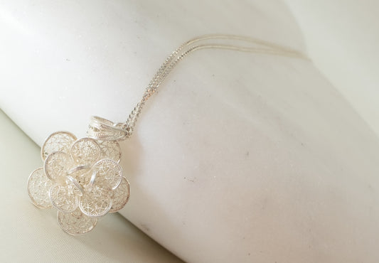 Italian Silver Filigree Flower and Chain