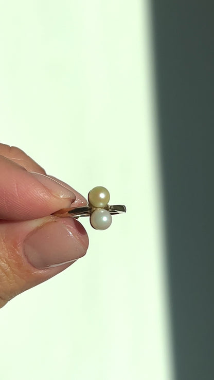 Double Cultured Pearl Gold Ring