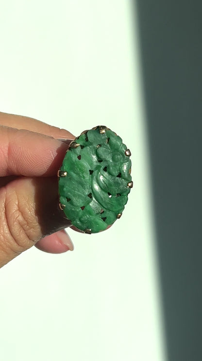 Birks Floral Carved Jade Cocktail Ring